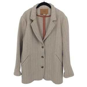 Salt Clothing Jacket Womens Large Tan Stripe Wool Blend‎ Coat Long Blazer Office